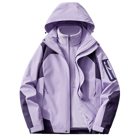 PiGOGI Women's Outdoor 3-in-1 Windproof Thickened Hiking Jacket Purple M