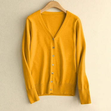 PiGOGI Women's Oversized Knit Cardigan Long Sleeve Open Front Sweater Coat Casual Loose Cover Up Warm Comfortable Winter Fall Outerwear Yellow XL