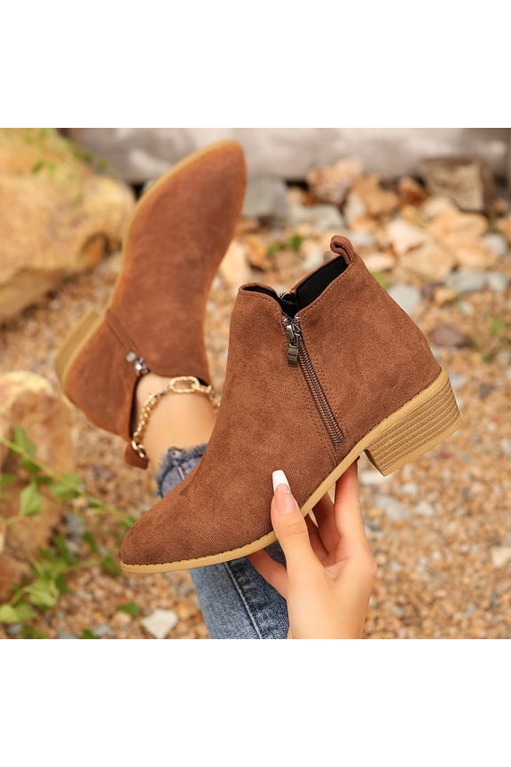 Women's Plus Size Ankle Boots Suede Leather Low Heel Side Zipper Comfortable Fall Winter Casual Shoes Brown 38