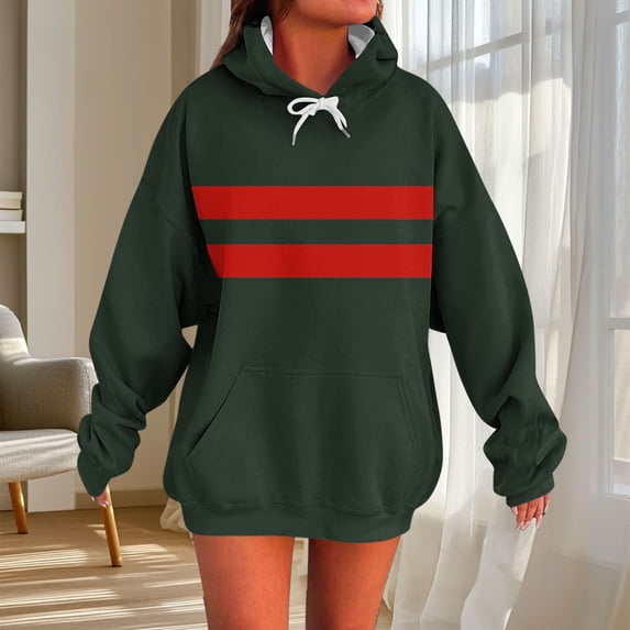 PiGOGI Women's Polka Print Hooded Sweatshirt Long Sleeve Loose Fit Top with Pocket Casual Wear Army Green M