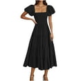 thumbnail image 1 of PiGOGI Women's Puff Sleeve Dress Long Solid Color Loose Fit Casual Summer Maxi Dress Black L, 1 of 7