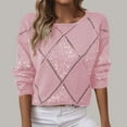 thumbnail image 1 of PiGOGI Women's Pullover Loose Fashion Hollow Sequin Knit Round Neck Sweater Pink XL, 1 of 6