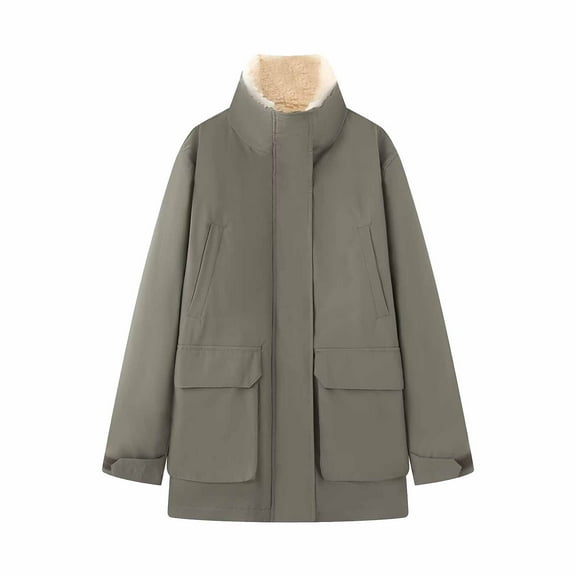 PiGOGI Women's Reversible Faux Effect Trench Coat with Contrast Lining Army Green L