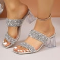 thumbnail image 1 of PiGOGI Women's Rhinestone Slide Sandals Transparent Block Heel Non-Slip Comfortable Summer Party Silver 5.5, 1 of 9