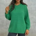 thumbnail image 1 of PiGOGI Women's Rolled Edge Pullover Round Neck Long Sleeve Sweater Casual Comfortable Knit Top Green L, 1 of 5