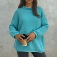 thumbnail image 1 of PiGOGI Women's Rolled Edge Pullover Round Neck Long Sleeve Sweater Casual Comfortable Knit Top Sky Blue XL, 1 of 4