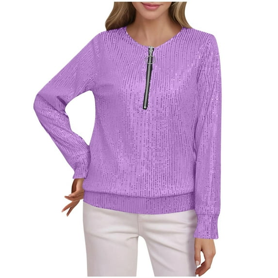 PiGOGI Women's Round Neck Long Sleeve Loose Blouse Tops for Women Fall Winter Casual Comfortable Daily Wear Purple M