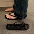 thumbnail image 1 of PiGOGI Women's Round Toe Flip Flops Cushioned Footbed Non-Slip Comfortable Beach Sandals Summer Black 5.5, 1 of 7