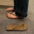 thumbnail image 1 of PiGOGI Women's Round Toe Flip Flops Cushioned Footbed Non-Slip Comfortable Beach Sandals Summer Coffee 5.5, 1 of 9