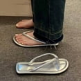 thumbnail image 1 of PiGOGI Women's Round Toe Flip Flops Cushioned Footbed Non-Slip Comfortable Beach Sandals Summer Silver 5.5, 1 of 7