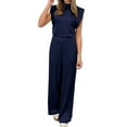 thumbnail image 1 of PiGOGI Women's Satin Jumpsuit - Stand Up Collar Sleeveless Wide Leg Romper, Backless Elegant Outfit for Party & Evening Dark Blue XL, 1 of 5