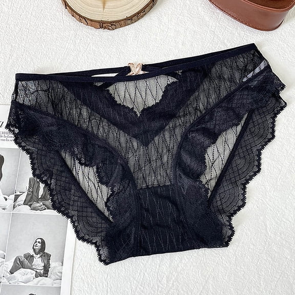 PiGOGI Women's Seamless Lace Underwear - Ice Silk Comfortable Briefs - Free Size Breathable Panties Black