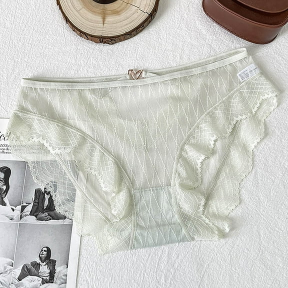 PiGOGI Women's Seamless Lace Underwear - Ice Silk Comfortable Briefs - Free Size Breathable Panties Mint Green