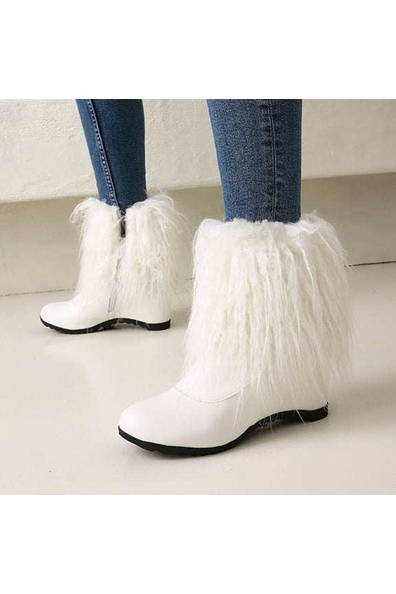 Women's Side Zipper Ankle Boots Round Toe Winter Casual Boots for Women Thick Bottom Block Heel Comfortable Short Boots White 43