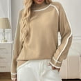 thumbnail image 1 of PiGOGI Women's Solid Color Knitted Sweater Long Sleeve Mock Neck Pullover - Winter Fashion Top Khaki L, 1 of 6