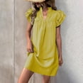 thumbnail image 1 of PiGOGI Women's Solid Color Layered Sleeve Standing Collar Dress Short Sleeve Casual Comfortable Summer Wear Yellow XL, 1 of 7