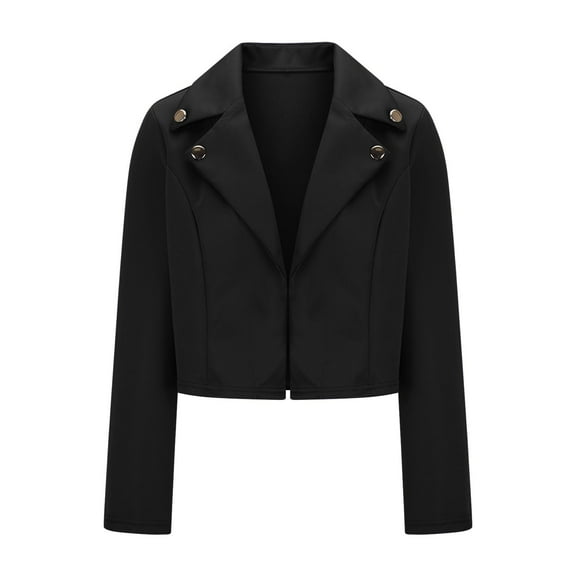 PiGOGI Women's Solid Color Long Sleeve Turndown Collar Blouse Button Coat - Fashionable Top Black L