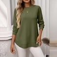thumbnail image 1 of PiGOGI Women's Solid Color Pullover Blouse, Long Sleeve Round Neck Casual Top Army Green XXL, 1 of 6