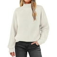 thumbnail image 1 of PiGOGI Women's Solid Color Pullover High Collar Knit Sweater Top Casual Comfortable Beige XXL, 1 of 5