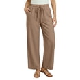 thumbnail image 1 of PiGOGI Women's Solid Color Straight Leg Pants with Pockets Drawstring Loose Casual Long Trousers Elastic Waist Comfy Daily Brown XL, 1 of 5