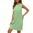 thumbnail image 1 of PiGOGI Women's Solid Dress - Sexy Round Neck Sleeveless Casual Comfortable All Occasion Flowy Boho Dress Green, 1 of 9