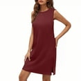 thumbnail image 1 of PiGOGI Women's Solid Dress - Sexy Round Neck Sleeveless Casual Comfortable All Occasion Flowy Boho Dress Wine, 1 of 8