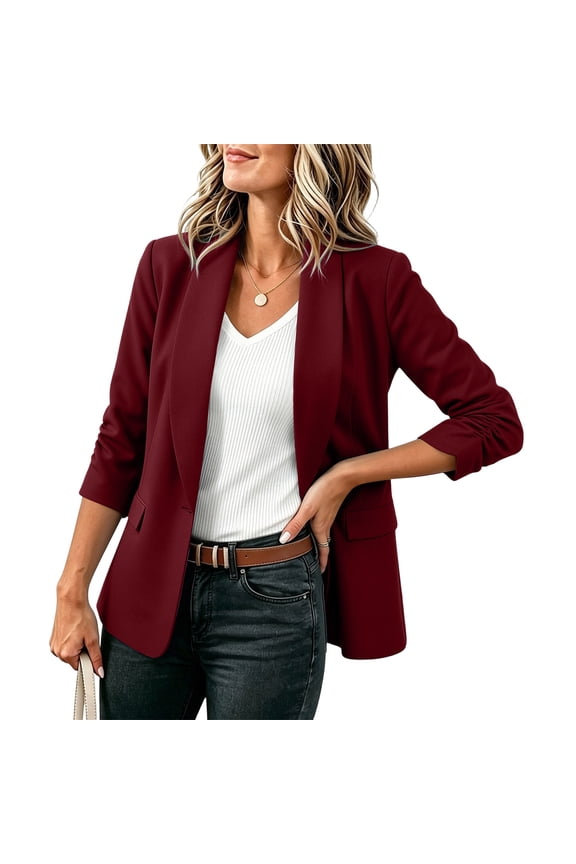 Women's Solid Long Sleeve Cardigan Jacket Outerwear with Pockets for Yoga Fitness Sports Casual Home Wear Red XL