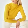 thumbnail image 1 of PiGOGI Women's Solid Round Neck Pullover Sweater Long Sleeve Casual Knit Top Fall Winter Yellow, 1 of 3