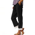 thumbnail image 1 of PiGOGI Women's Solid Ruffle Elastic High Waist Cotton Linen Long Pants, Casual Loose Trousers with Pockets, Daily/Beach/Vacation Wide Leg Black L, 1 of 5