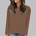 thumbnail image 1 of PiGOGI Women's Solid V-Neck Long Sleeve Pullover Sweater Casual Knit Top for All Seasons Coffee L, 1 of 6