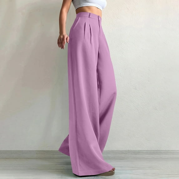 PiGOGI Women's Spring Solid Color Wide Leg Pants - Versatile Straight Tube High Waisted Commuting Trousers Pink L