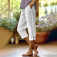 thumbnail image 1 of PiGOGI Women's Spring Solid Elastic Waist Cotton Linen Straight Pants, Versatile Wide Leg Trousers with Pockets, Casual Everyday Long Pants White XL, 1 of 8