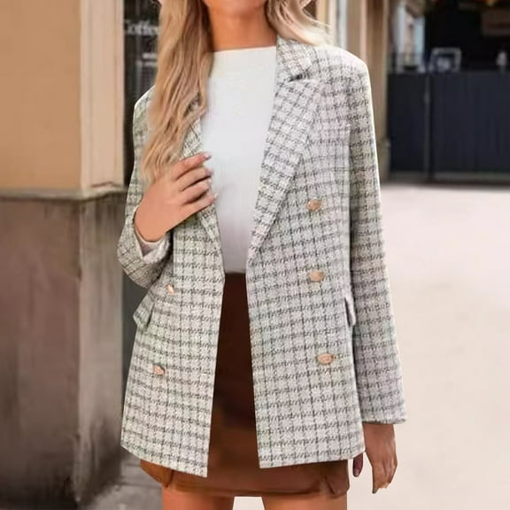 PiGOGI Women's Spring Woolen Long Sleeve Suit Coat - Casual Blazer Jacket for Work Daily Wear Lightweight Comfortable Outfit Gray S