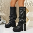 thumbnail image 1 of PiGOGI Women's Stacked Knee High Boots for Women Thick Heel Round Toe Chunky Sole Faux Leather Winter Fashion Boots Black 40, 1 of 6