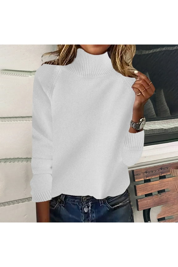 Women's Stand Up Collar Loose Sweater Thick Shoulder Insert Wool Base Layer Top White S