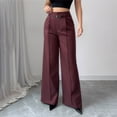 thumbnail image 1 of PiGOGI Women's Straight Leg High Waist Wide Leg Pants Zipper Two Pocket Casual Comfortable Trousers Wine XL, 1 of 5