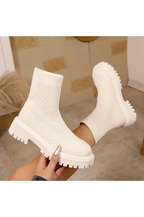 Women's Stretch Boots for Women Elastic Knit Ankle Booties Fall Winter Fashion Block Heel Casual Beige 40