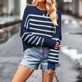 thumbnail image 1 of PiGOGI Women's Striped Knit Sweater Round Neck Long Sleeve Loose Pullover Casual Fall Winter Fashion Tops Soft Comfort Navy XL, 1 of 6