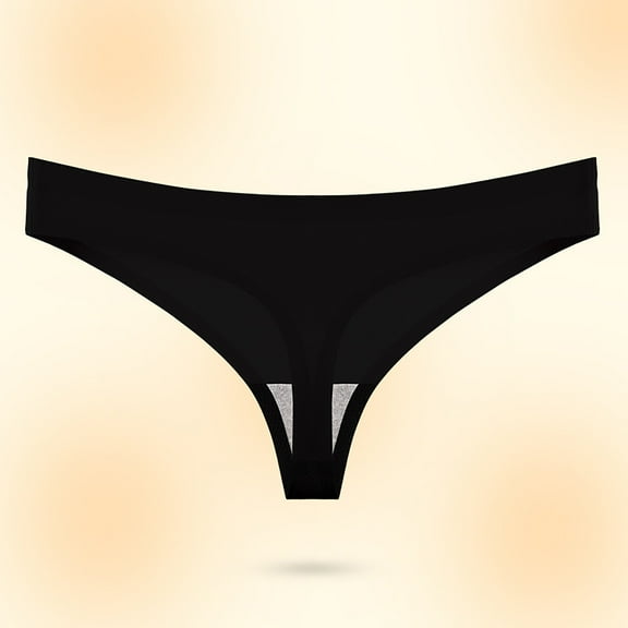 PiGOGI Women's Summer Seamless Thong Underwear - Low Rise Breathable Panties - Comfortable Lace Underwear for Daily Wear Black