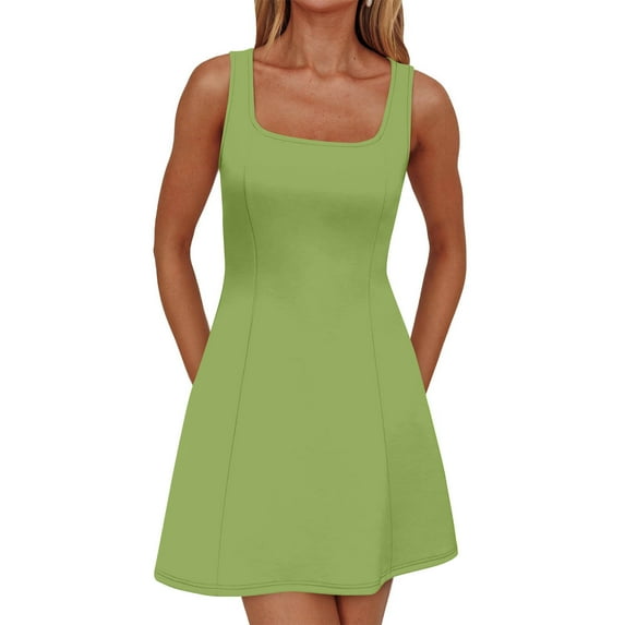 PiGOGI Women's Summer Sexy Dress - Sleeveless Zipper Solid Color Casual Comfortable Bodycon Party Dress Green