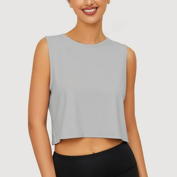 PiGOGI Women's Summer Tank Tops - Sleeveless Round Neck Solid Camisole, Comfortable Casual Blouse for Daily Outfits Gray M
