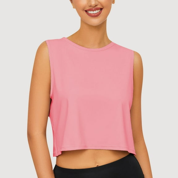 PiGOGI Women's Summer Tank Tops - Sleeveless Round Neck Solid Camisole, Comfortable Casual Blouse for Daily Outfits Hot Pink S