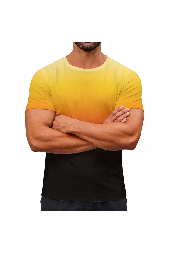 Women's Tops Short Sleeve Funny Gradient Printed Casual Sports Round Neck Shirt Yellow 3XL