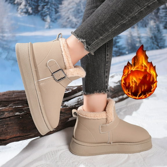 PiGOGI Women's Warm Winter Snow Boots Thick Heel Chunky Sole Comfortable Cold Weather Shoes for Women Khaki 42
