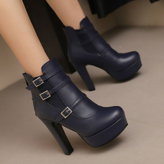 PiGOGI Women's Waterproof Ankle Boots Back Zipper High Heel Winter Boots for Women Pointed Toe Fashion Casual Comfortable Blue 41