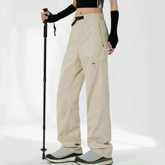 PiGOGI Women's Waterproof Hiking Pants - Outdoor Workwear Long Trousers, Comfortable Casual Pants for All Seasons Khaki S