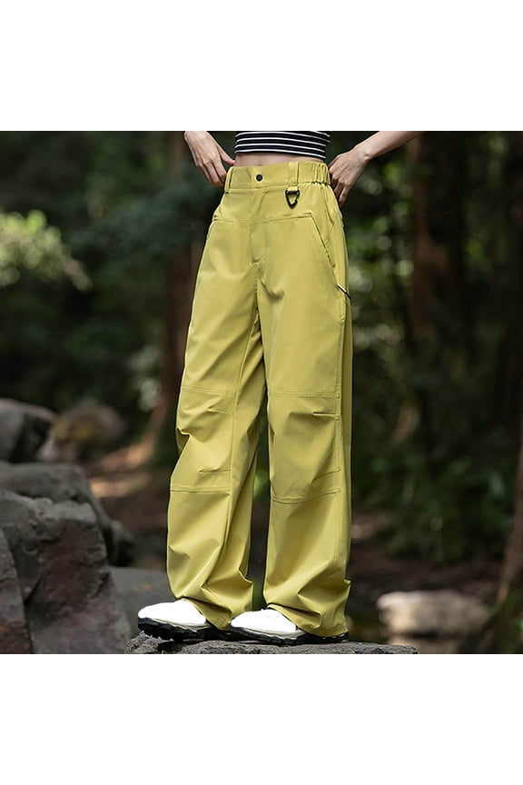 Women's Waterproof Windproof Outdoor Pants - Casual Sports Trousers with Pockets, Lightweight Quick-Dry Hiking Pants for All Seasons Yellow XL