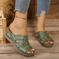 thumbnail image 1 of PiGOGI Women's Wedge Heel Sandals Hollow Out Stitching Non-Slip Comfortable Slide Slippers Summer Green 5.5, 1 of 7