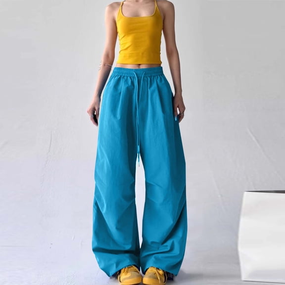 PiGOGI Women's Wide Leg Sweatpants High Waisted Loose Fit Casual Workout Pants Blue S
