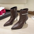 thumbnail image 1 of PiGOGI Women's Winter Ankle Boots Pointed Toe Rhinestone Side Zipper High Heel Boots for Women Casual Fashion Dressy Party Shoes Brown 39, 1 of 6